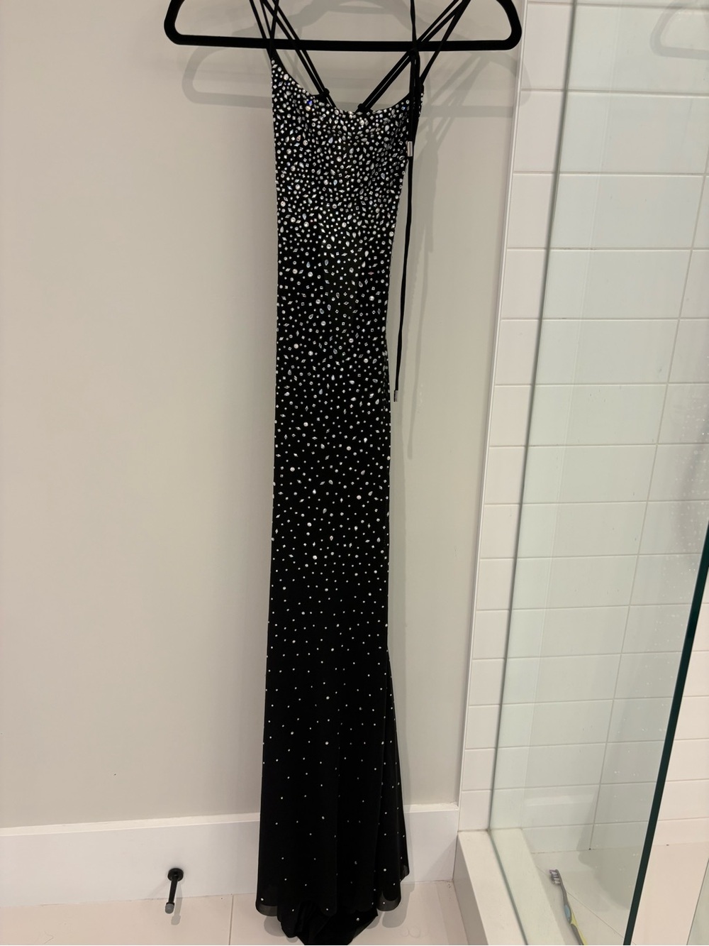 Black Beaded Spaghetti-Strap Maxi Dress